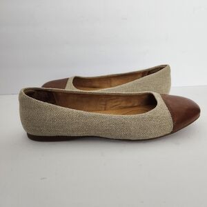 Born Batti Women’s Size 7.5 Natural Tan Linen Leather Cap Toe Ballerina Flats